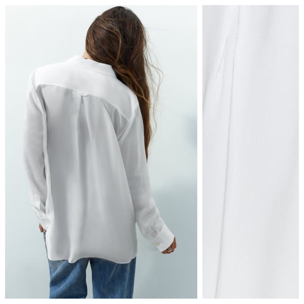 NWT. Zara White Flowy Shirt with Pockets. Size XS. - Picture 7 of 12